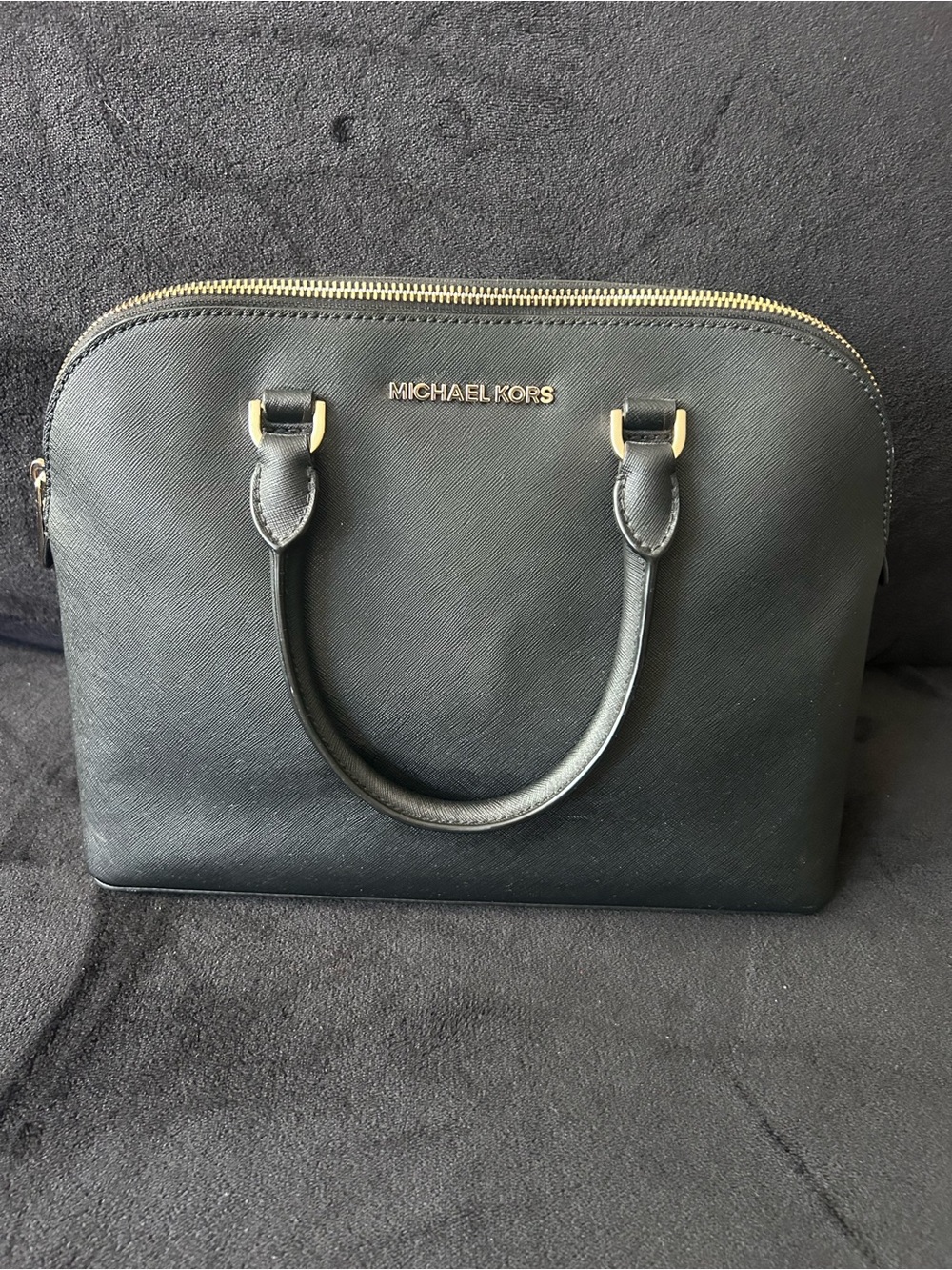 Michael Kors Black Saffiano Dome Satchel with Gold Hardware